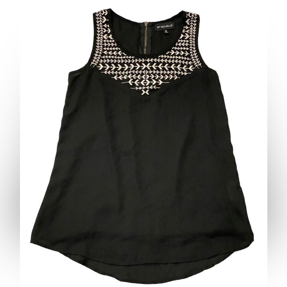 My Michelle Black and White Embroidered Tank Top